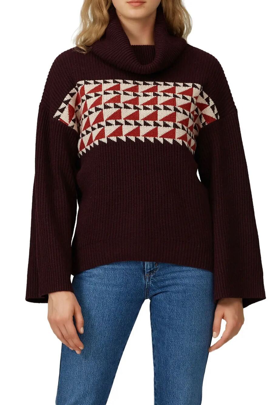 Charli Lisa Wool Printed Turtle Neck Oversized Sweater Size Medium